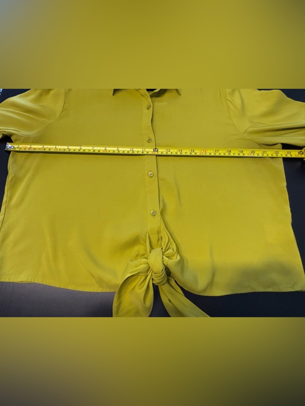 Express Portofino Tie Front Button Down Blouse Chartreuse Yellow Size L - Picture 5 of 6